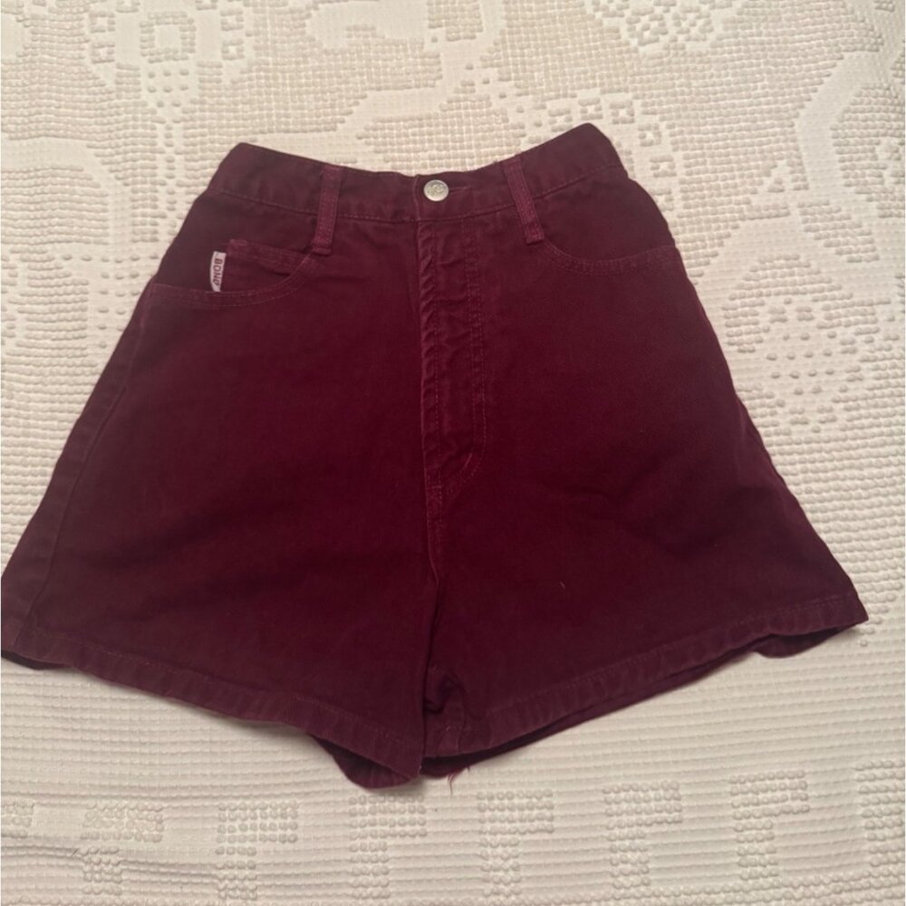 Bongo Vintage High Waisted Burgundy Denim Shorts USA Made Women’s Size 1 90s